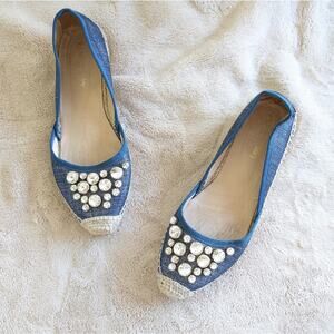 Russell & Bromley Denim Blue Embellished Espadrilles Flats, size 39